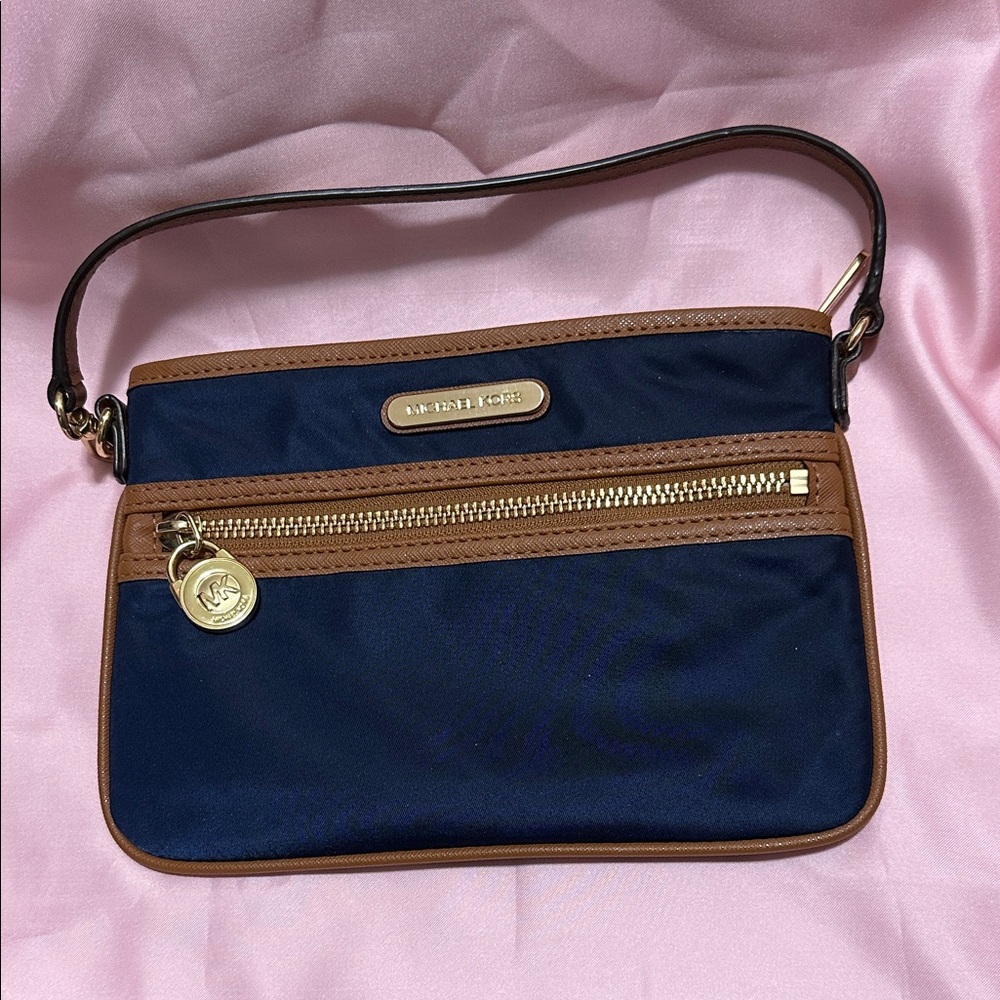 Michael Kors Navy and Tan Wristlet